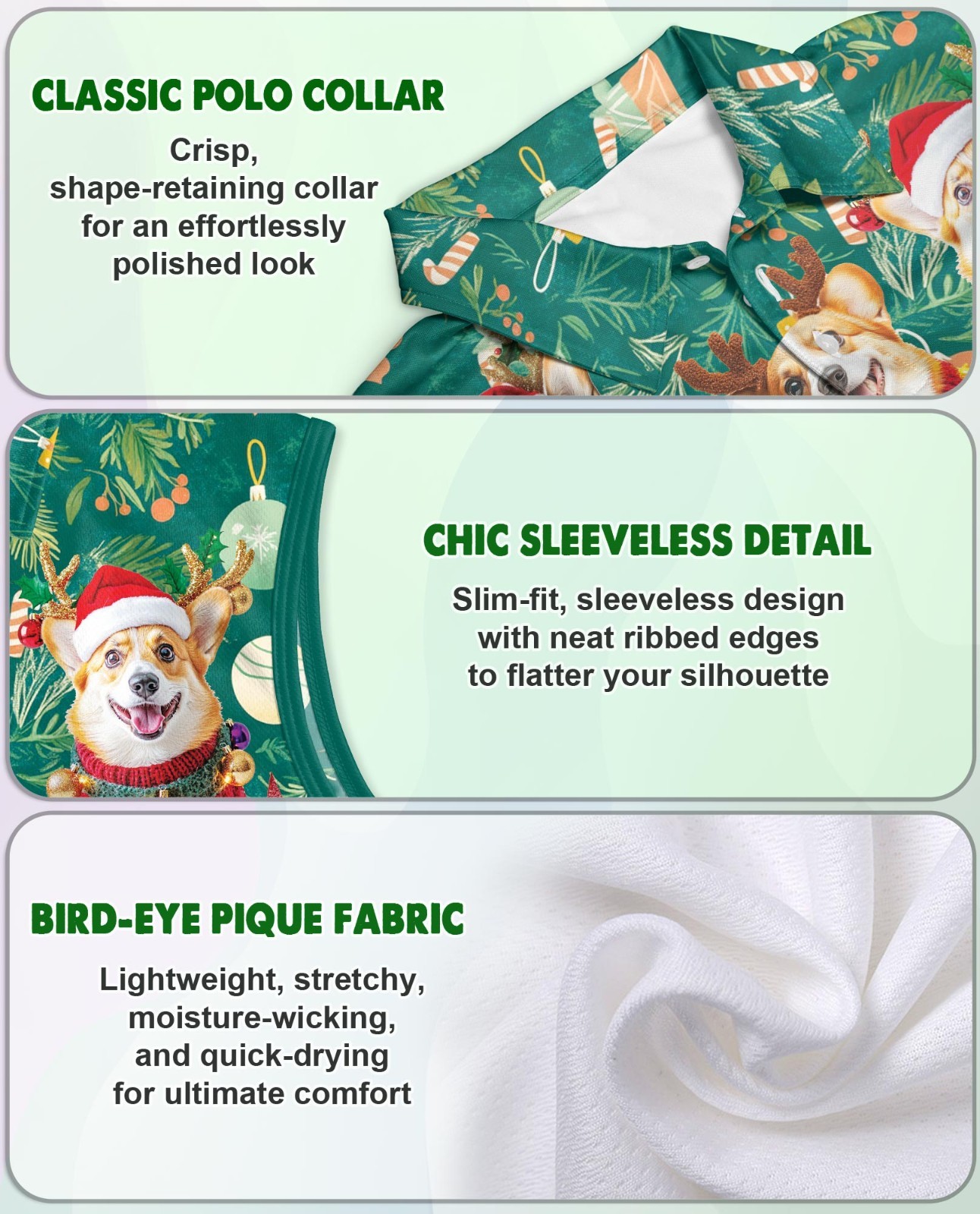 : Christmas Dog Women’s Sleeveless Performance Polo Shirt Holiday Golf Tennis