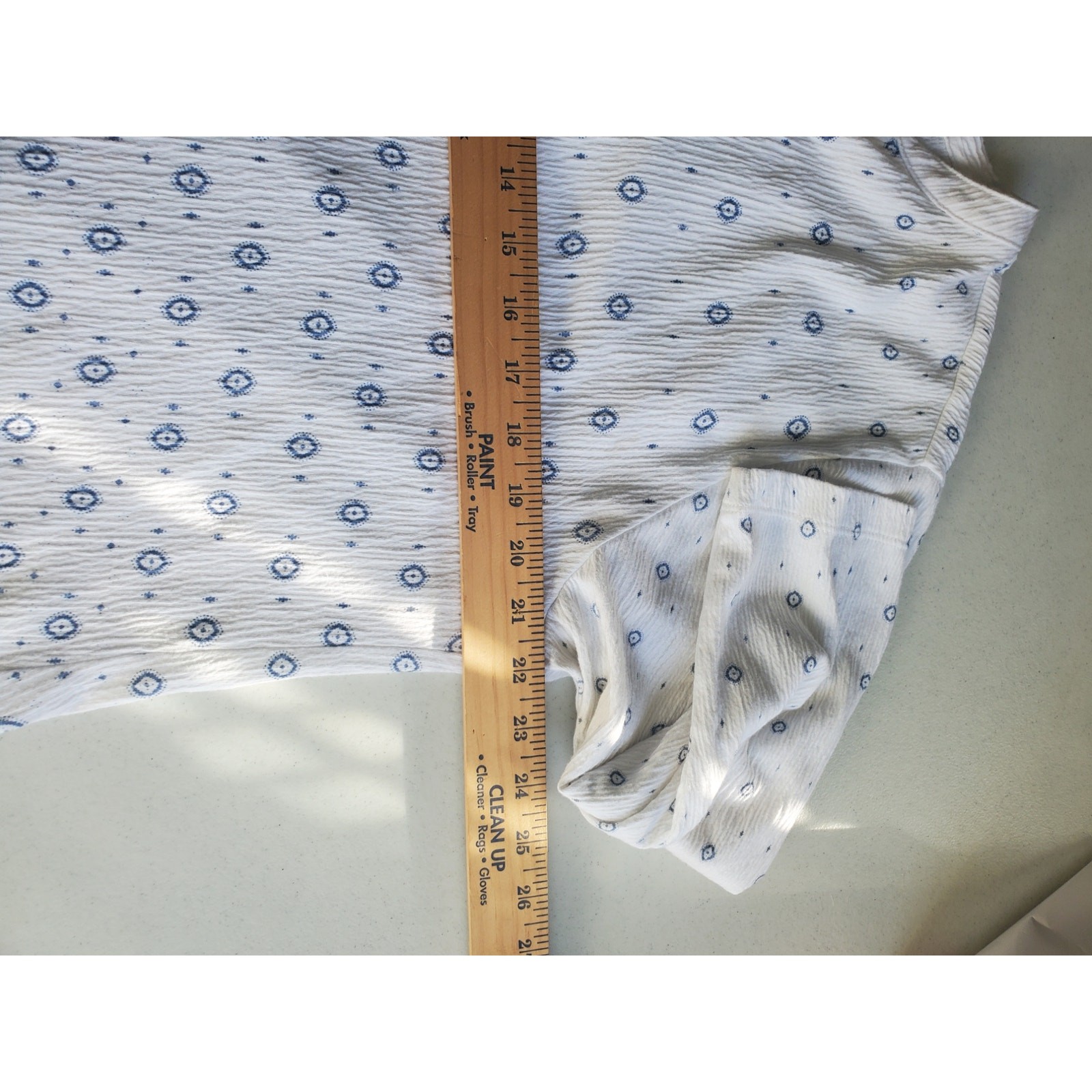Blue Mountain Womens White and Blue 3/4 Sleeve Cotton Tunic Sizee Large Boho