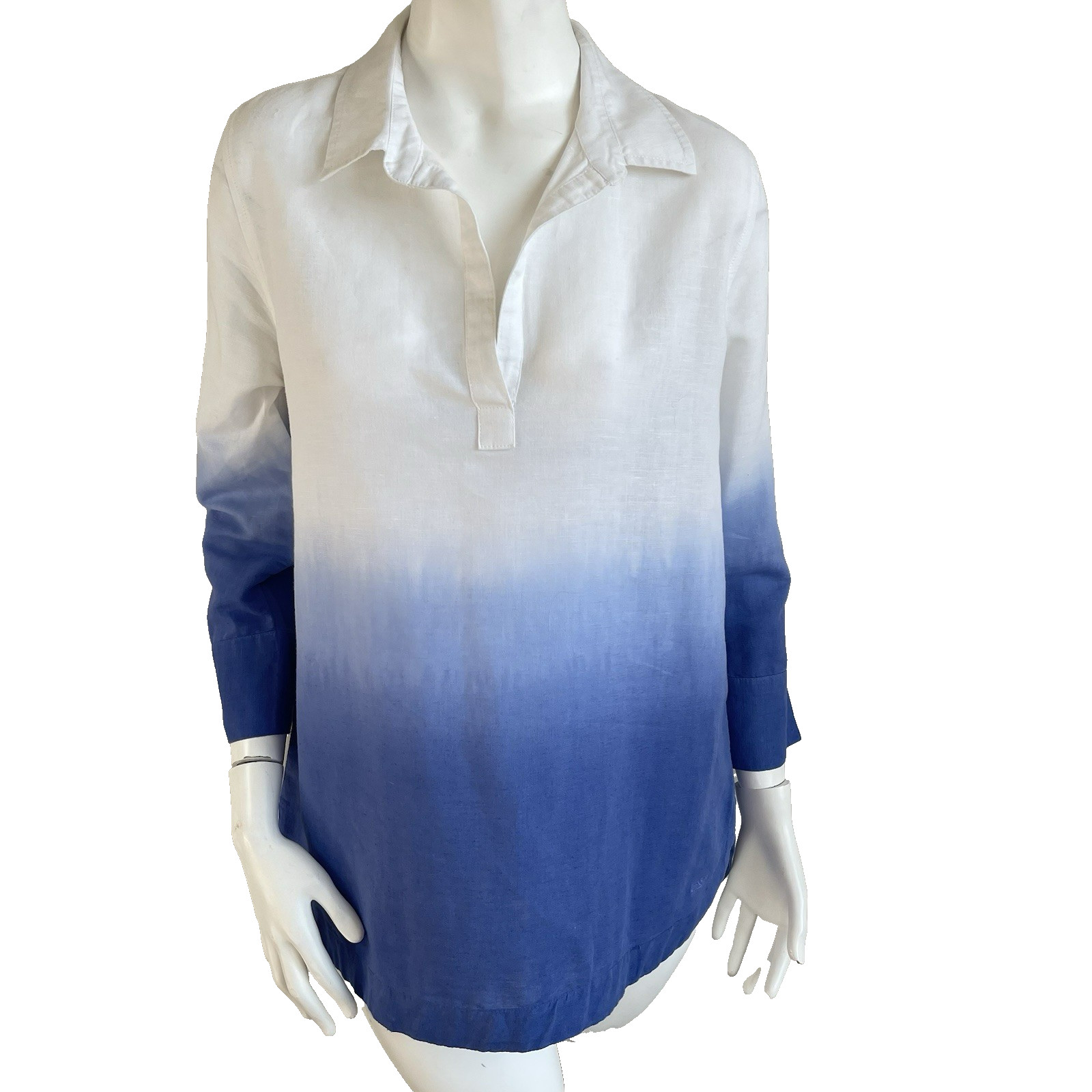 Vineyard Vines Linen Cotton Tunic Shirt S White Dip Dye Blue Coastal Summer