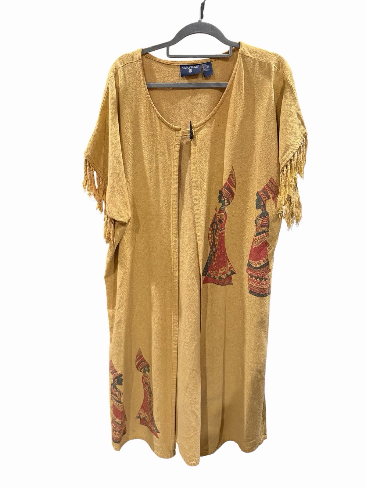 Simply Class Kaftan Duster One Size African Culture Women Art Ethnic Slit Boho