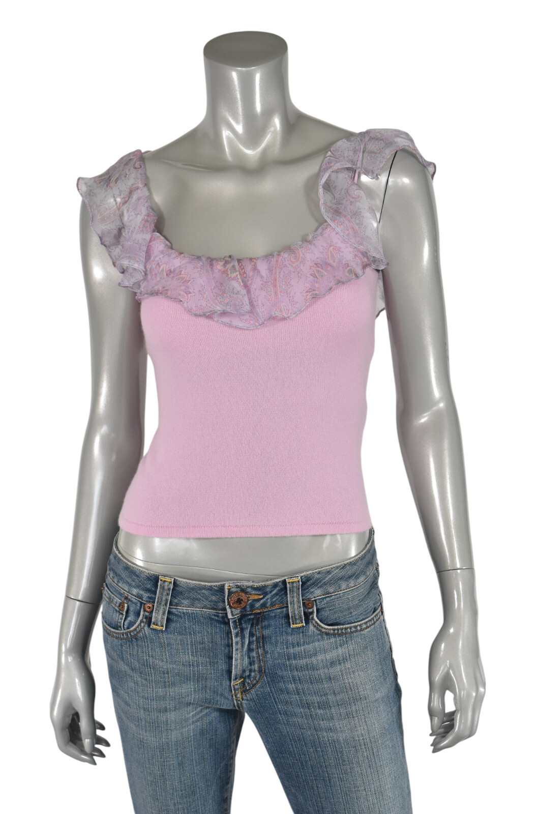 Ralph Lauren Black Label Pink Cashmere Silk Ruffle Cami Tank Top New $655