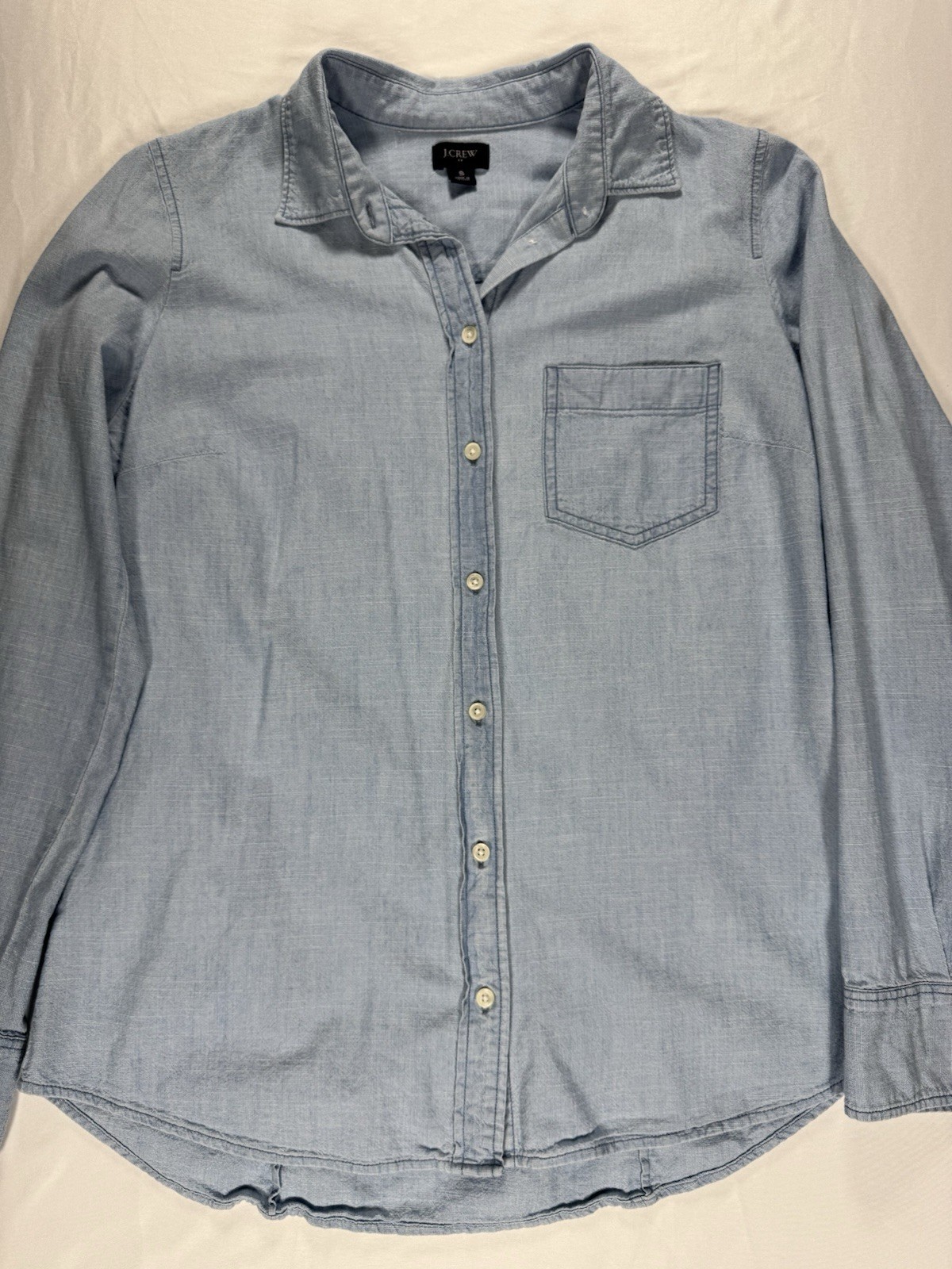 J.Crew Women’s Small Chambray Button Front Shirt Light Blue 100% Cotton Pocket