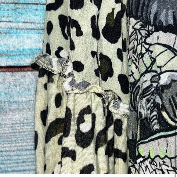 Anthro Blnk London Sibley Black Multi Top S Animal Print Boho Chic Novelty Artsy