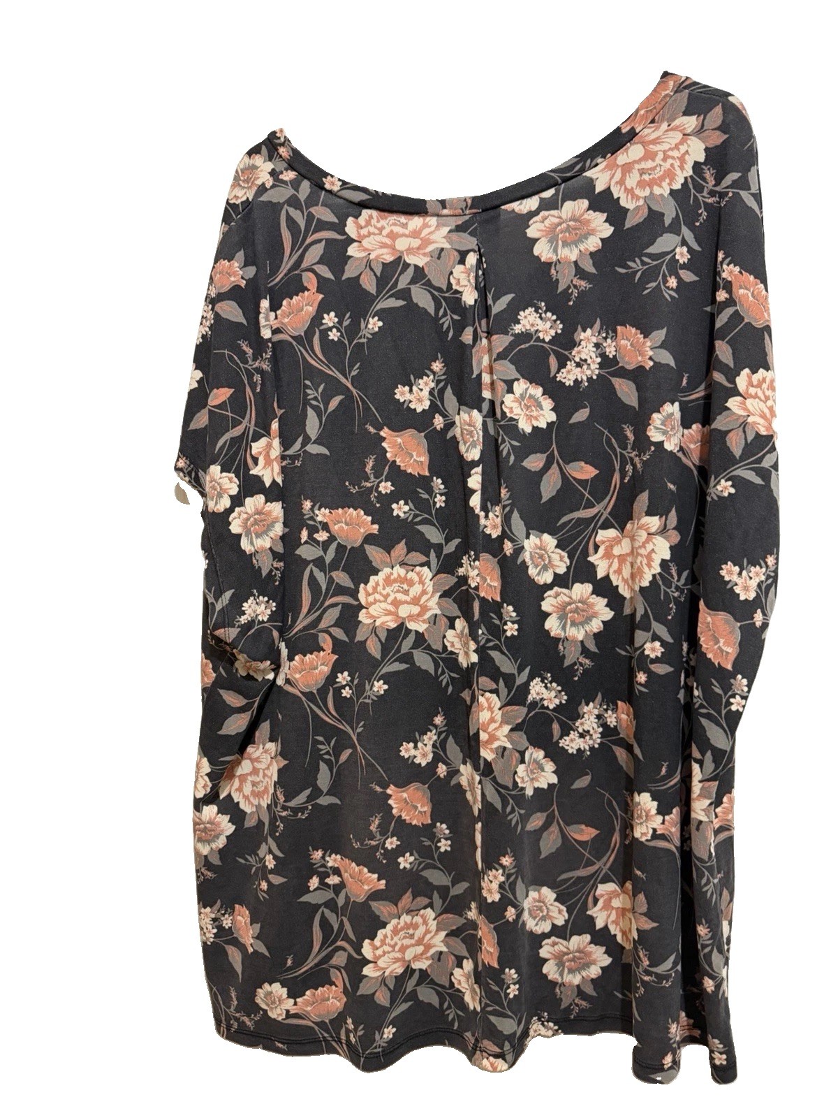 Torrid Floral V Neck Top Size 4 Black Peach Short Sleeve Pullover Blouse