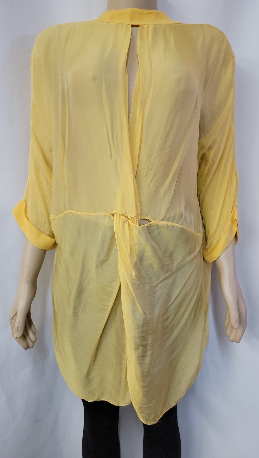 Meo Meli RARE Yellow Size M? Twisted Front Sheer Women’s Tunic Top, Sheer #H