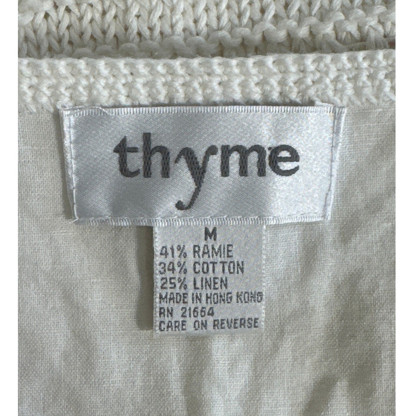 NWT Thyme Sleeveless Button Front Crochet Floral Detail Linen Blend Top Cream M