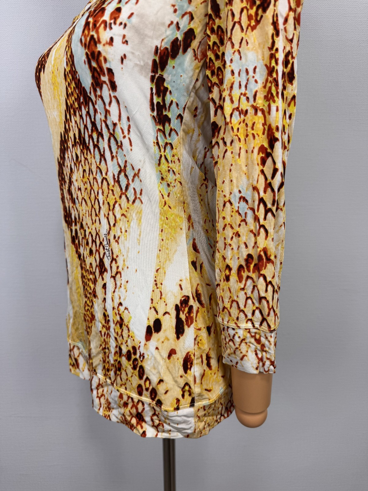 Just Cavalli Made in Bosnia Wonderful Yellow Snake Pattern Stretch Shirt Sz S