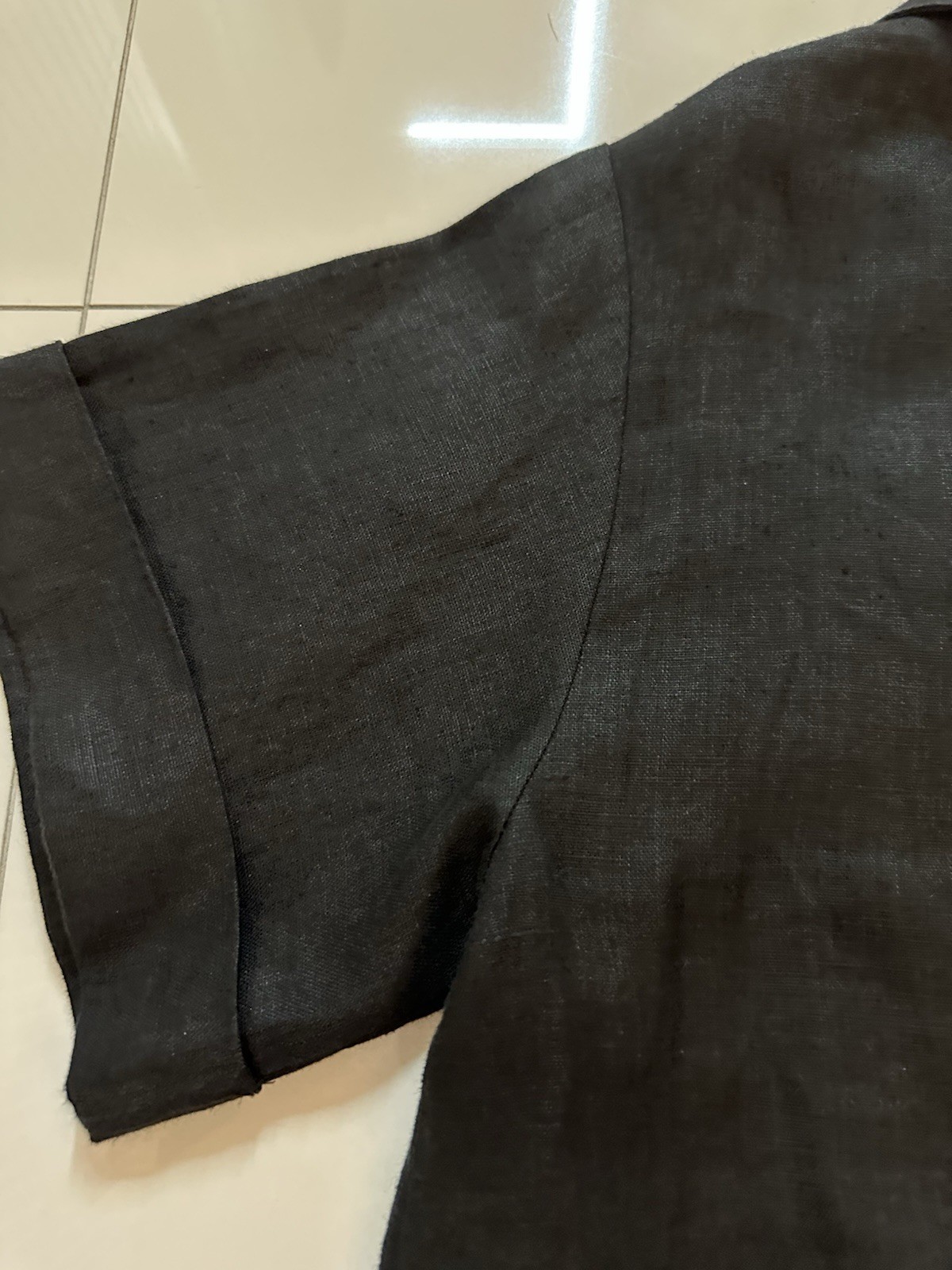 MATTHEW BRUCH Popover Crop Shirt in Linen BLACK SIZE 1/XS/US 2 $345