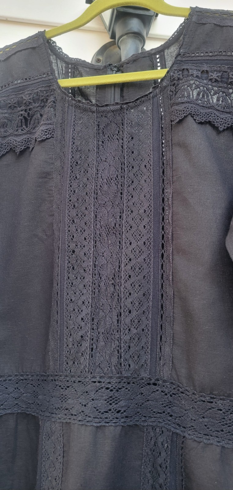 Peruvian Connection Victorian Tunic Top Black L / XL linen cotton lace $189