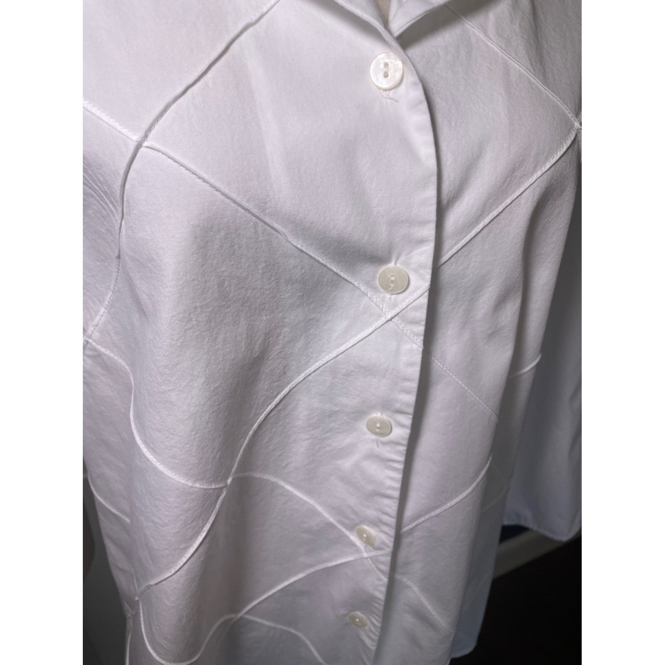 Tribeca Studio Cotton White Button-Front Shirt Subtle Wave Stitching Sz 12