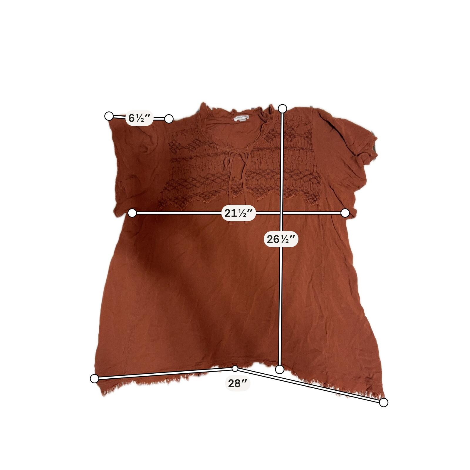 Brown Short Sleeve Bohemian Style Top with Lace Detail