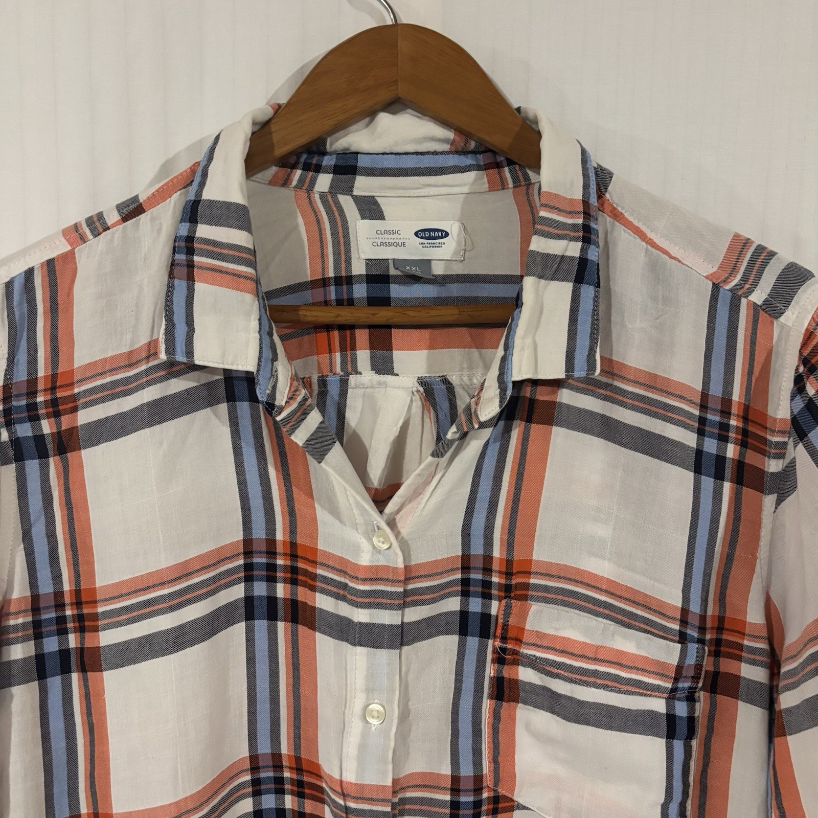 Old Navy The Classic Shirt Womens XXL Cotton Spandex Plaid Button Up NN-23