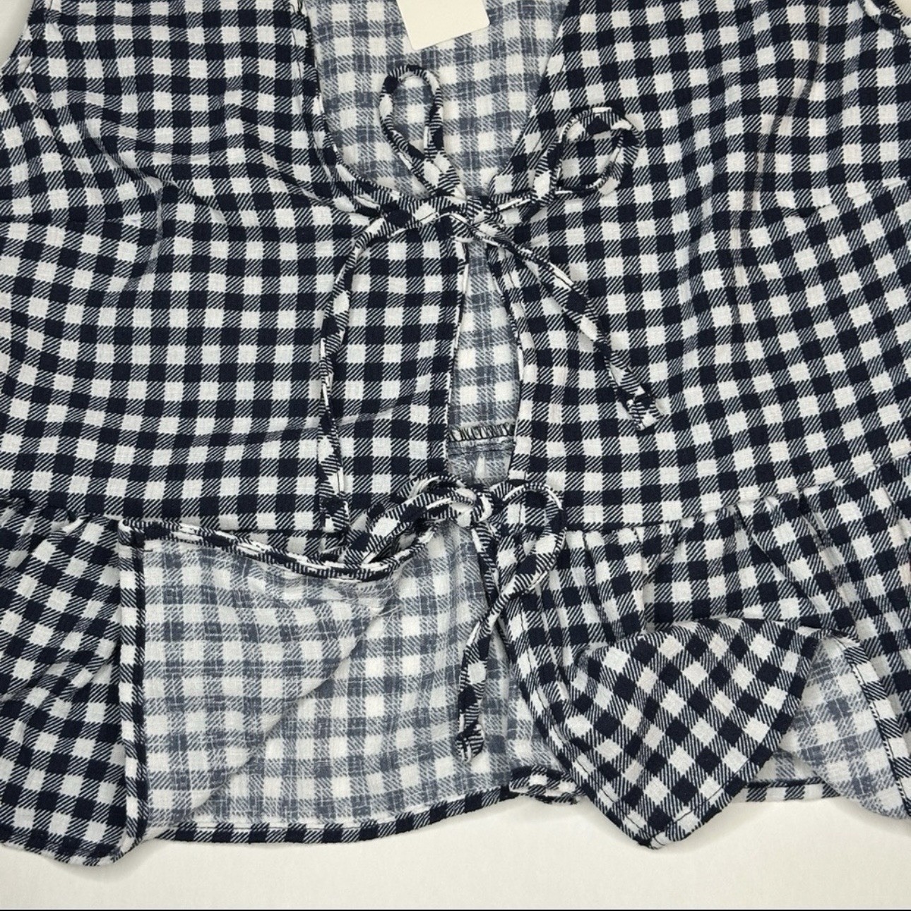 No Comment Womens Top M Medium Gingham Plaid Tie Front Peplum Tank Vest NWT