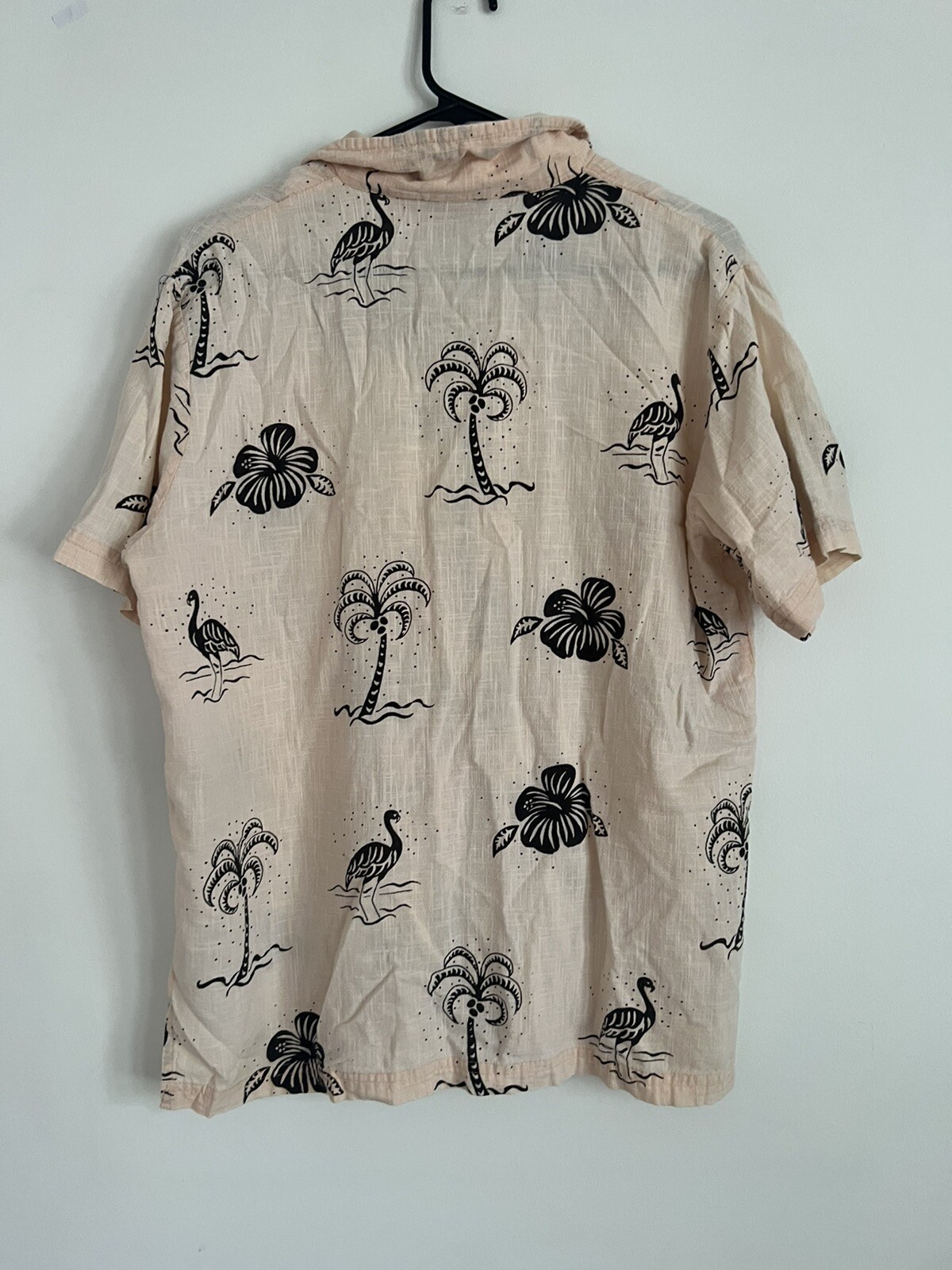 Indian Tropical Fashion Button Up Shirt Womens Blouse Pink Beach Print Medium