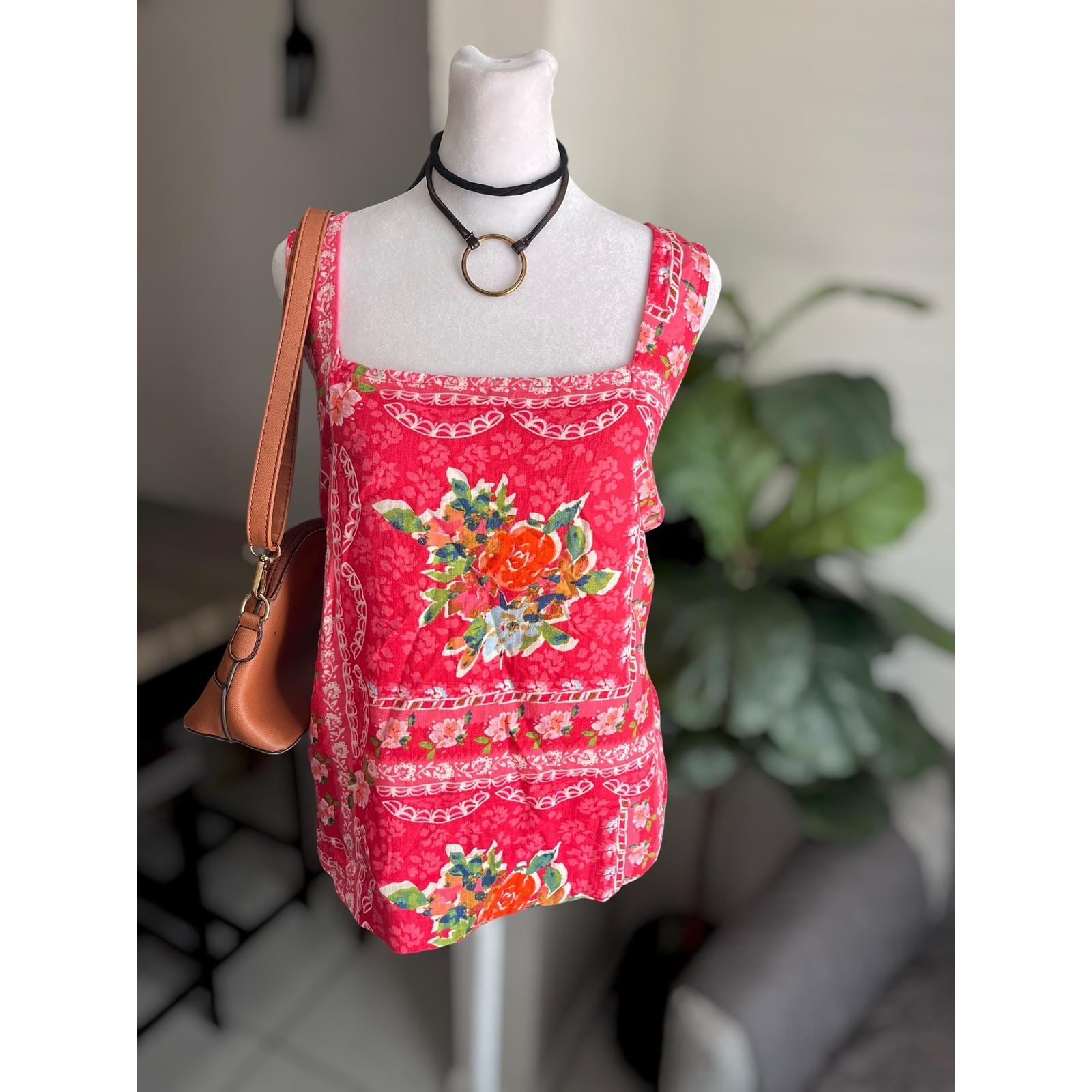 LC Lauren Conrad Floral Print Square Neck Tank Top Size 1X