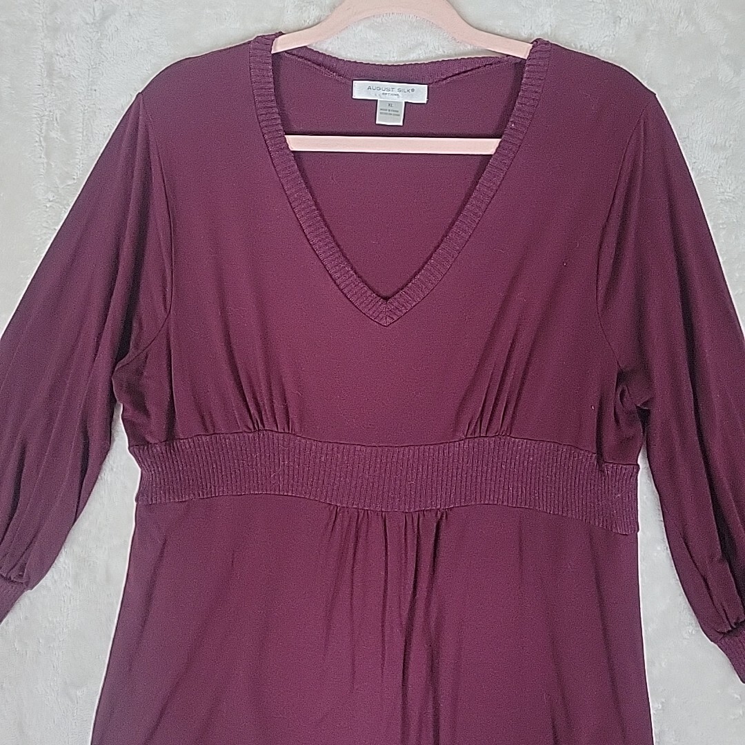 August Silk Options XL Women’s Top Knit Burgandy High Waist 3/4 Balloon Sleeves
