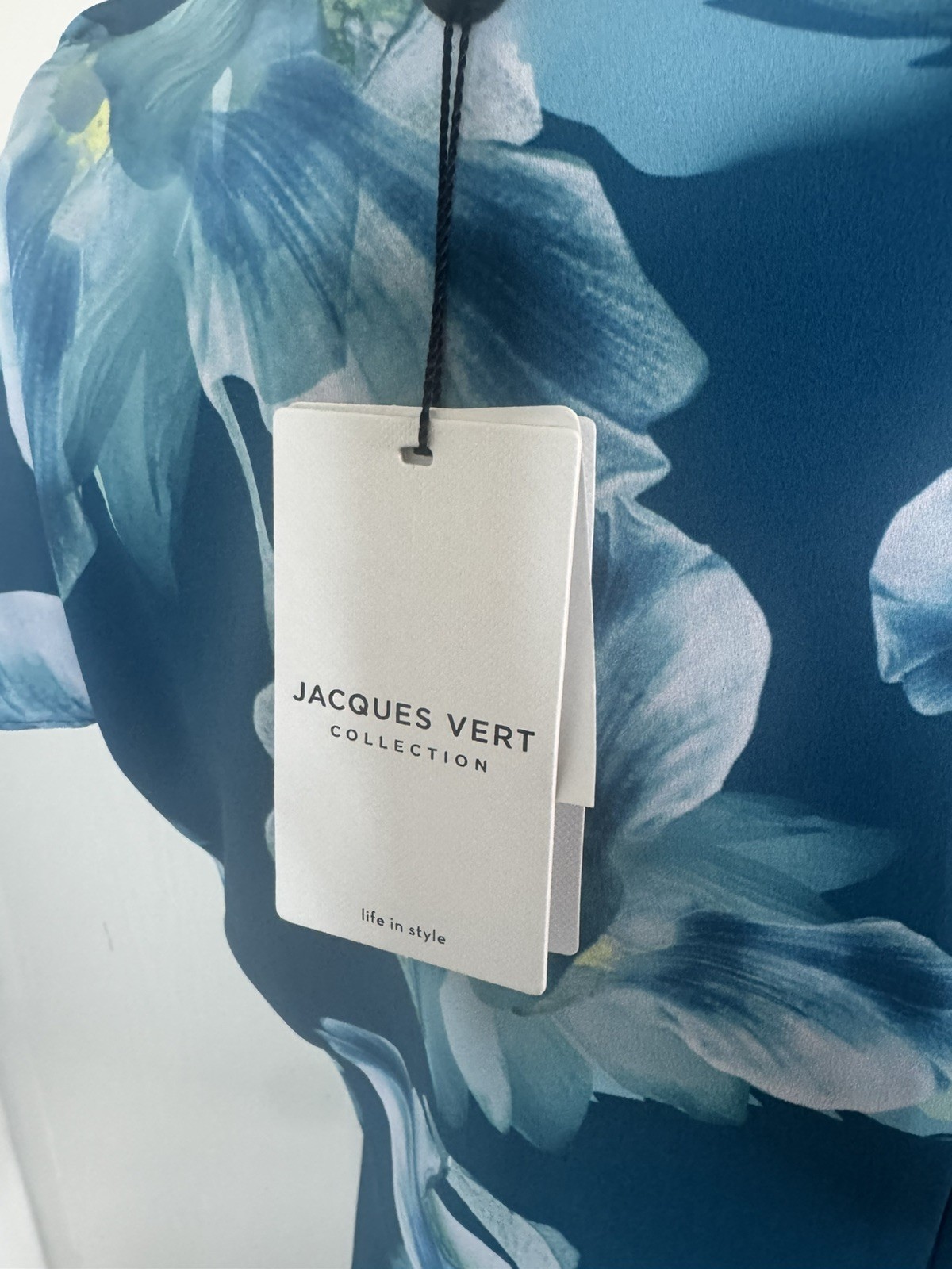 Jacques Vert Floral Top NWT Size 12 Teal Blue Ruffle V-Neck Smart Wedding Guest