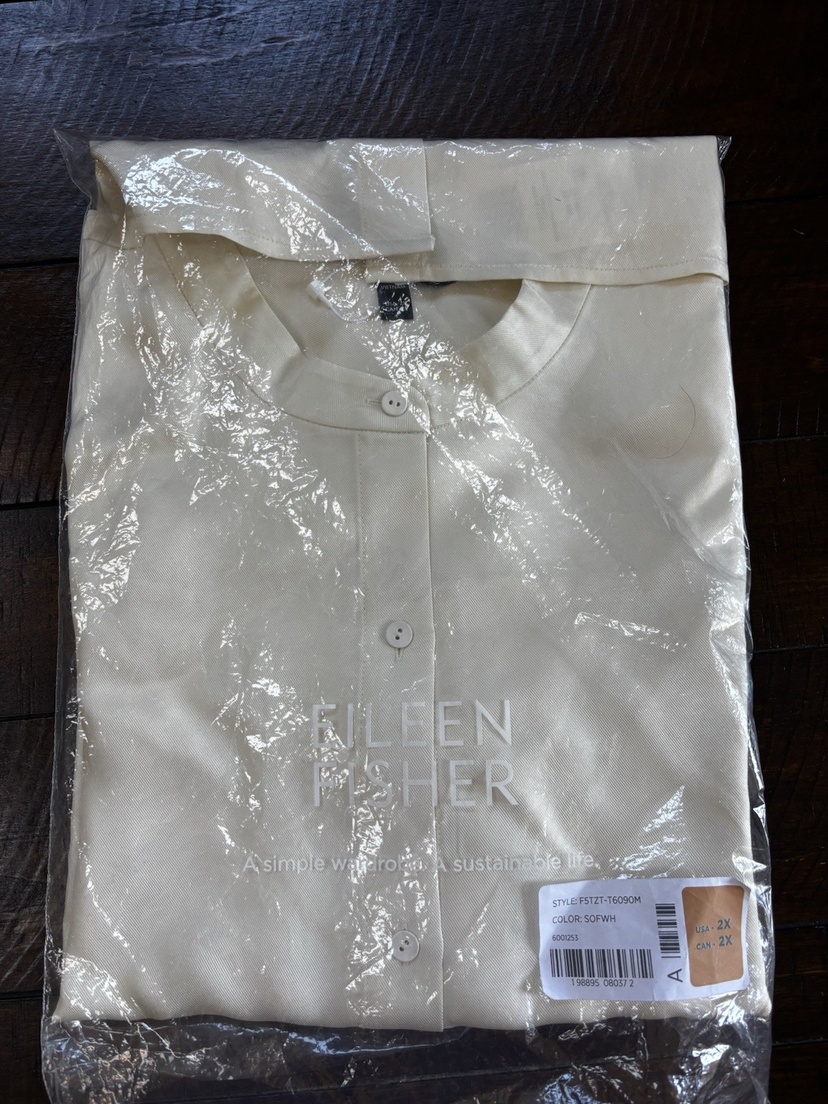 EILEEN FISHER Soft White Cream Silk Twill Mandarin Collar Shirt $268 2X NIP