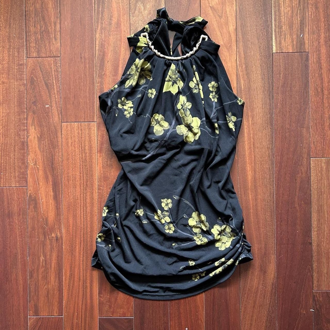 Vintage Le Chateau Floral Halter Top Chain Neck Open Tie Back Whimsigoth Y2K