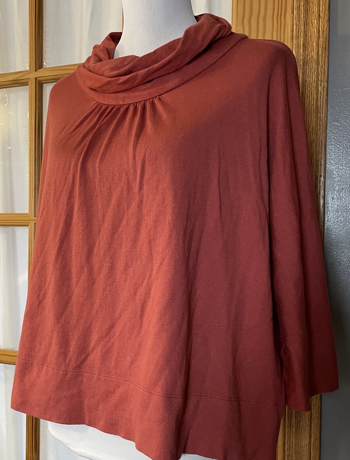 J Jill Pullover Crop Top Womens Sz L Cowl Neck Long Sleeve Rustic Brown Classic