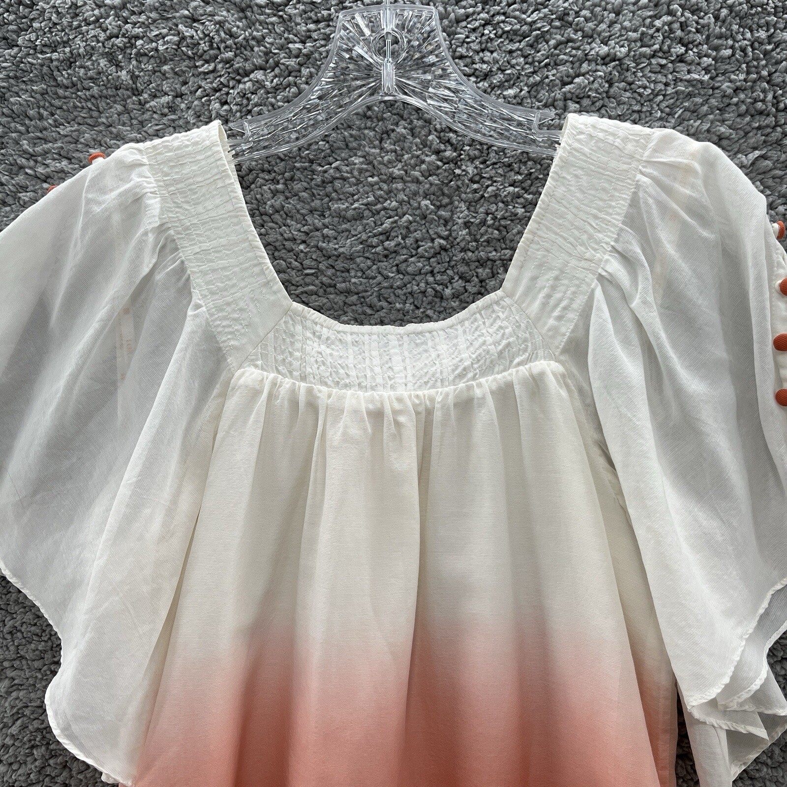 Tori Richard Blouse Womens 0 Orange Ombre Colorful Ruffle Hem Hana Peasant Top