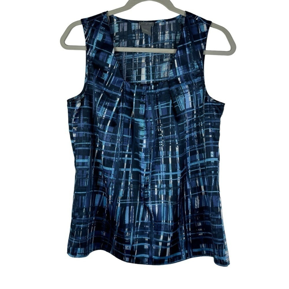 Ann Taylor Factory Silky Sleeveless Blouse Women’s 4 Blue White Striped Pattern