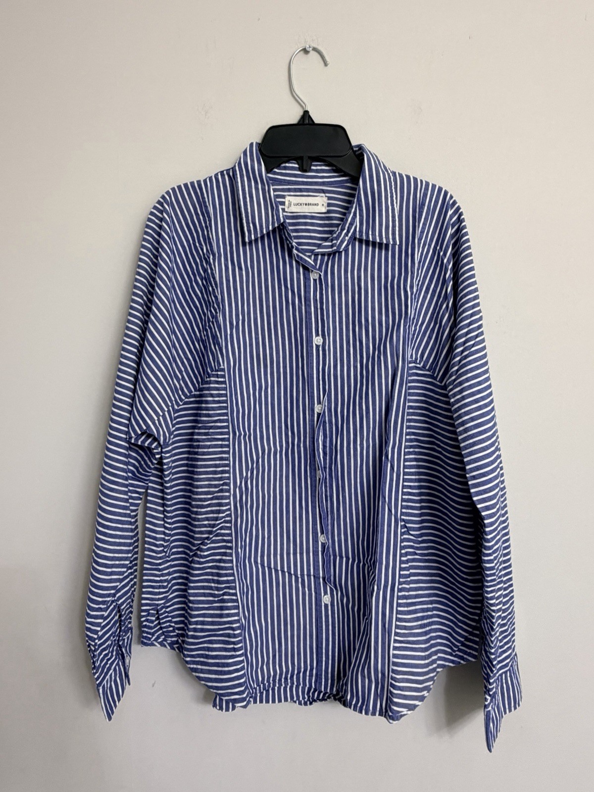 Lucky Brand Women’s Blue/White Striped Long Sleeve Button-Up Shirt – Size M