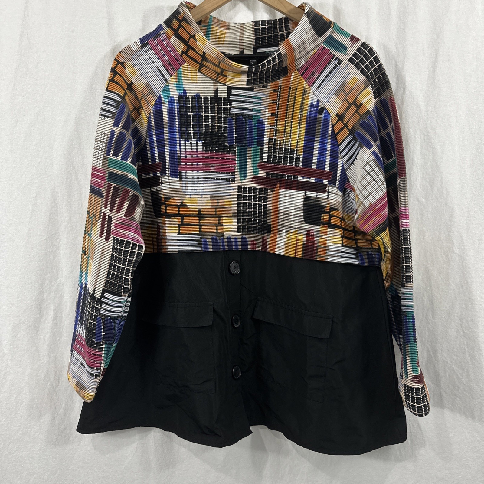 Kozan Robin Textured Mock Neck Artsy Tunic Top Womens Sz L Lagenlook