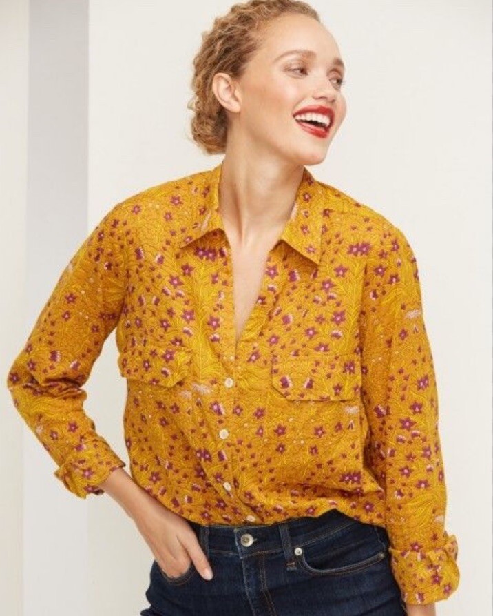 Roller Rabbit Rhône Guy Shirt Floral Yellow Purple Long Sleeve Button Down XS