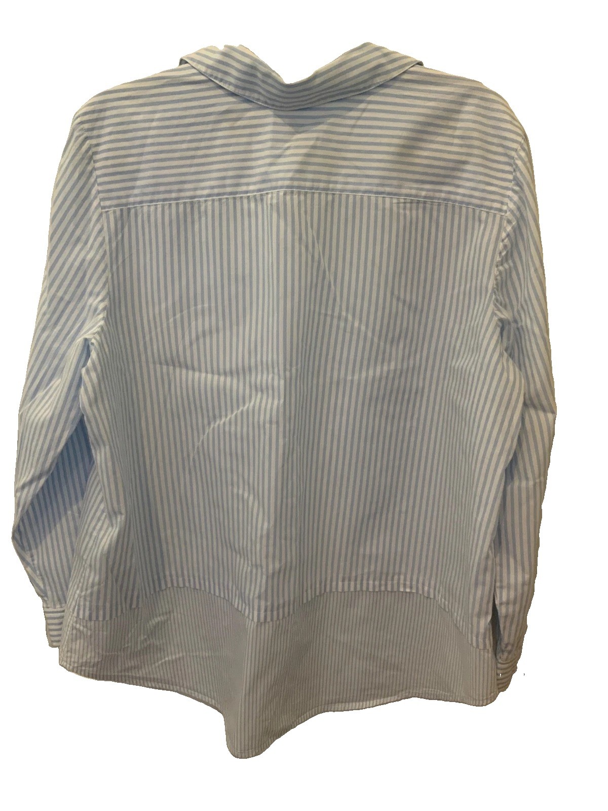Blue:white Stripe Sz 3 (Chico’s Sz 16to 18) blouse Long sleeve shirttail Hem
