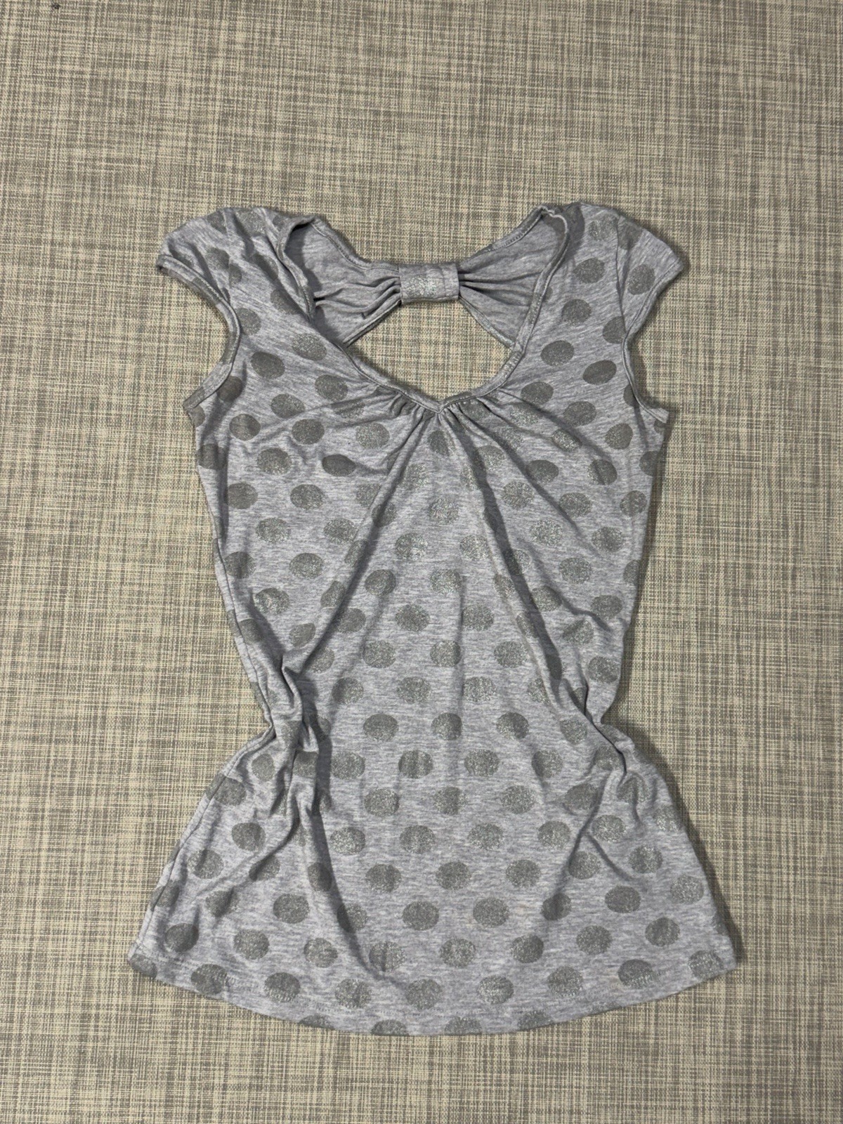 Rue 21 Y2K Poka Dot Women’s Fitted Grey Shirt Size L Grunge Emo