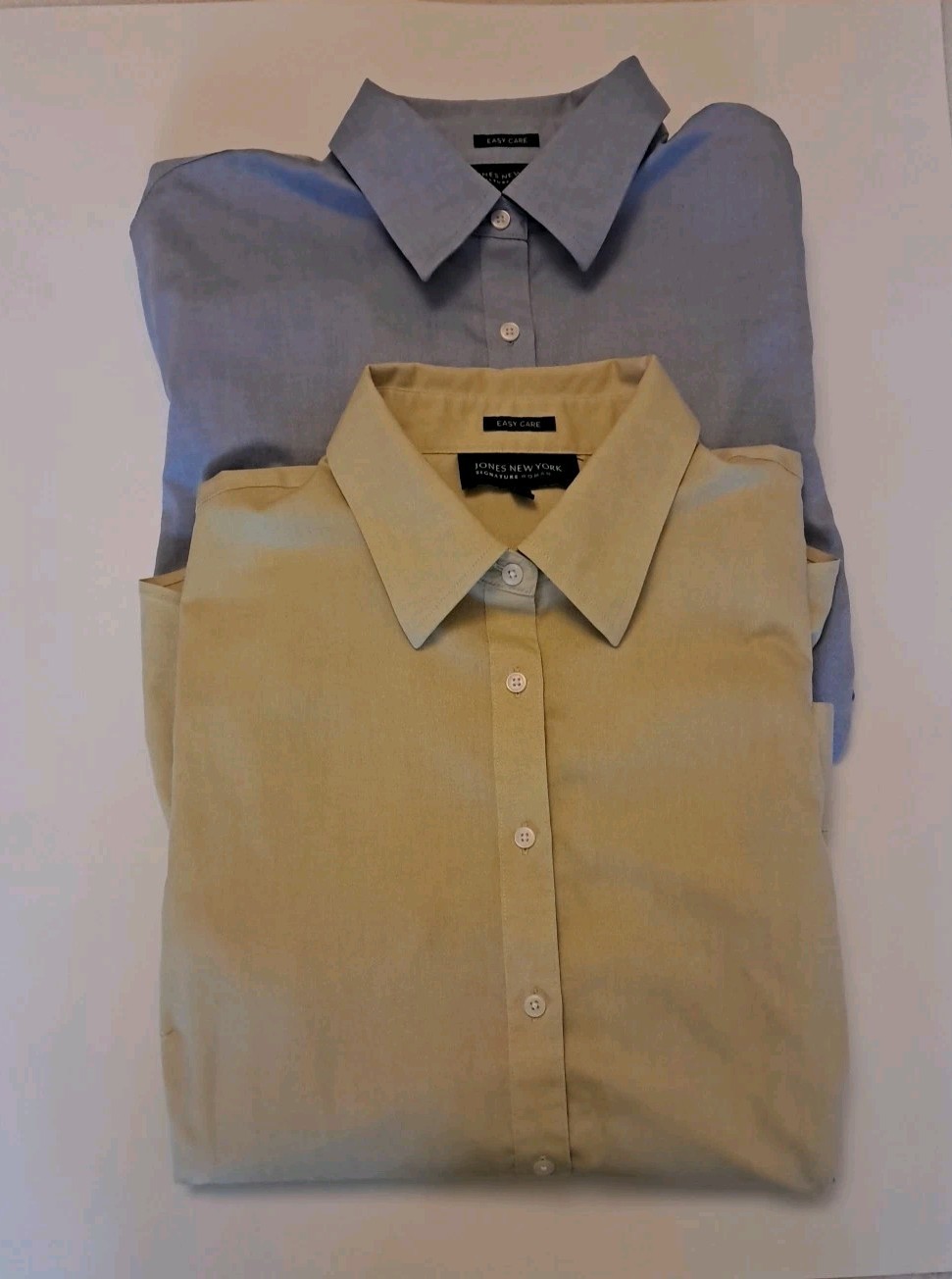 Jones New York Signature (Lot Of 2) Womens Blouse Easy-Care Long Sleeve 100% Cot
