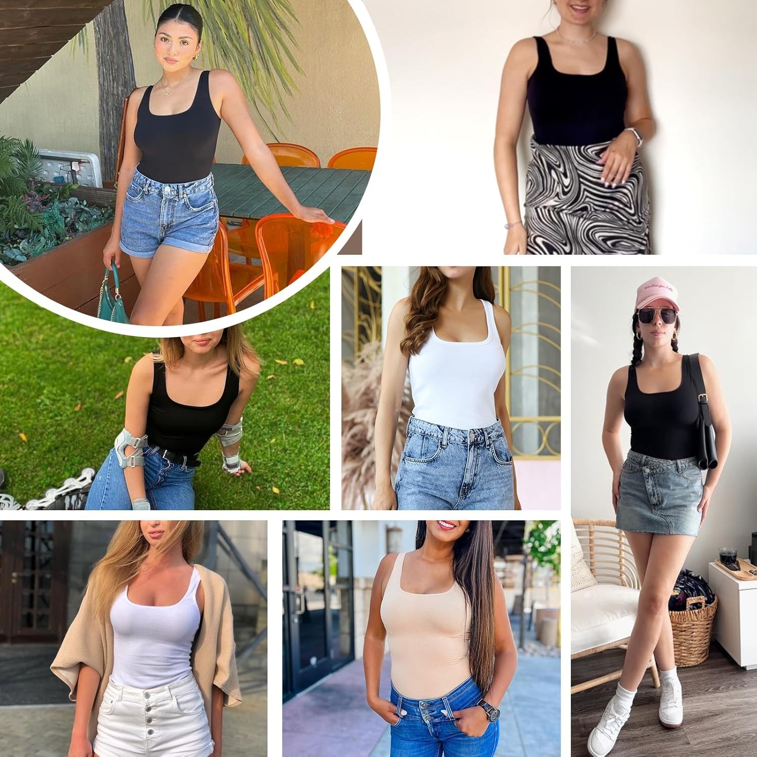 Womens Square Neck Tummy Control Tank Top Compression Slim Body Shaper Camisole