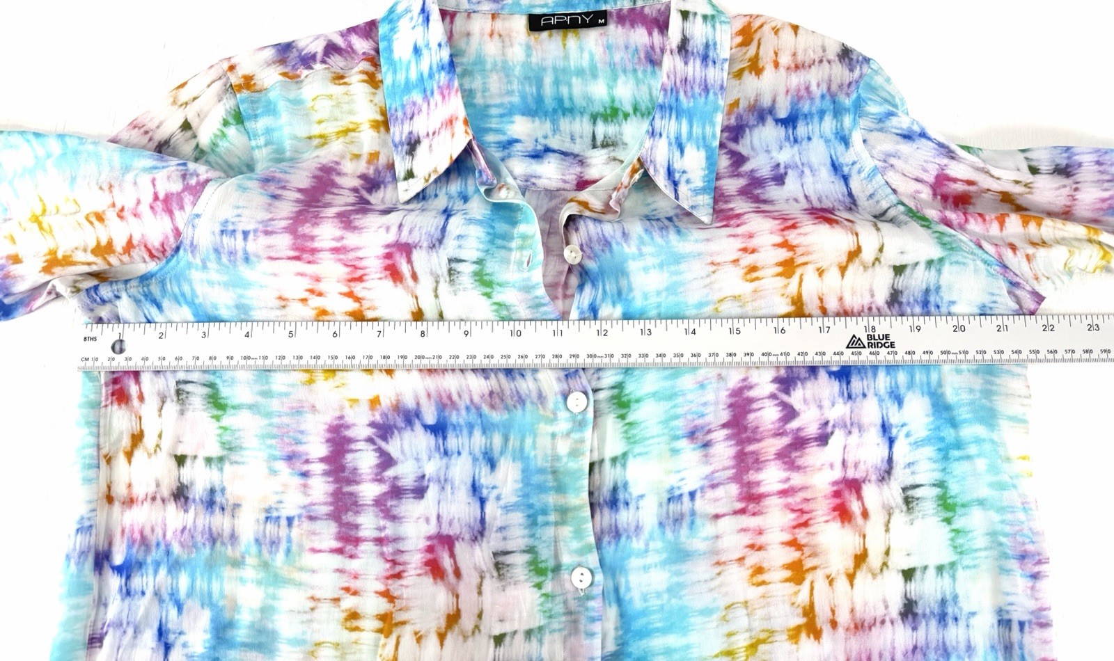 APNY Button-up W/ Roll-up Sleeve Shirt Women’s Size M Rainbow Tie Dye Top Blouse