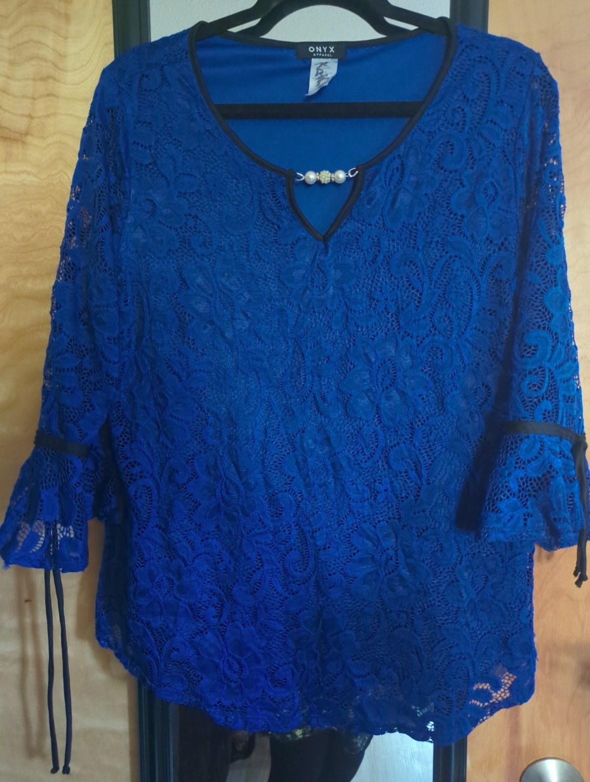 Lace Onyx Women’s XL Blue Lace Blouse Dressy Top Floral Lace