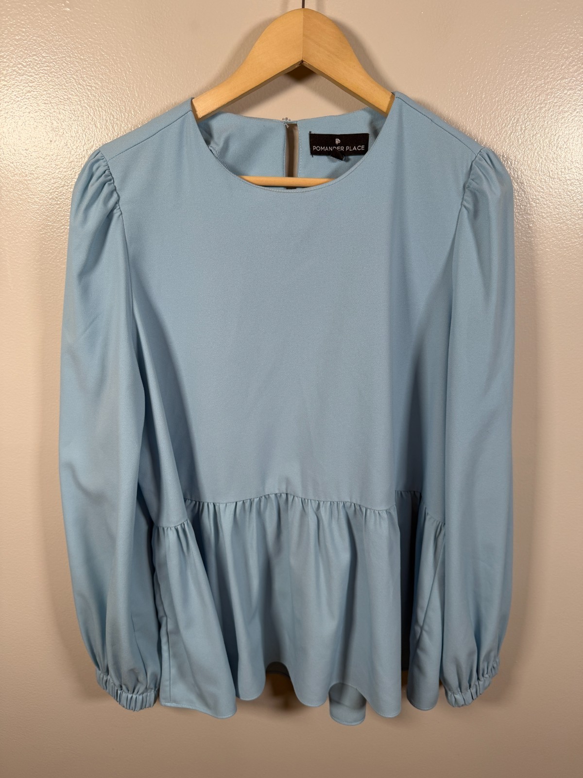 Pomander Place Carlota Peplum Blouse Top Size Large Blue Tuckernuck Preppy