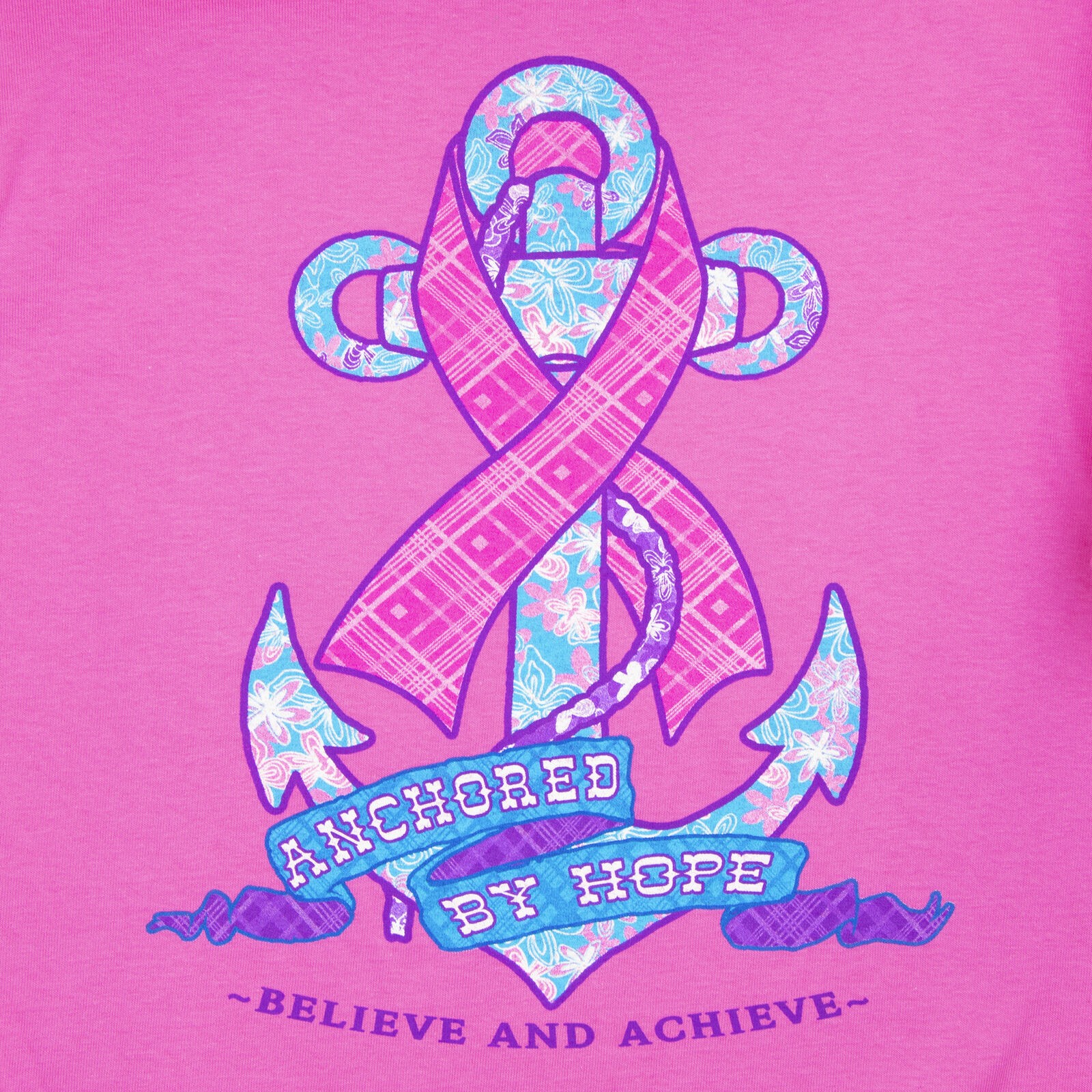 Women’s “Anchored By Hope” Breast Cancer Awareness T-Shirt in Pink, Medium