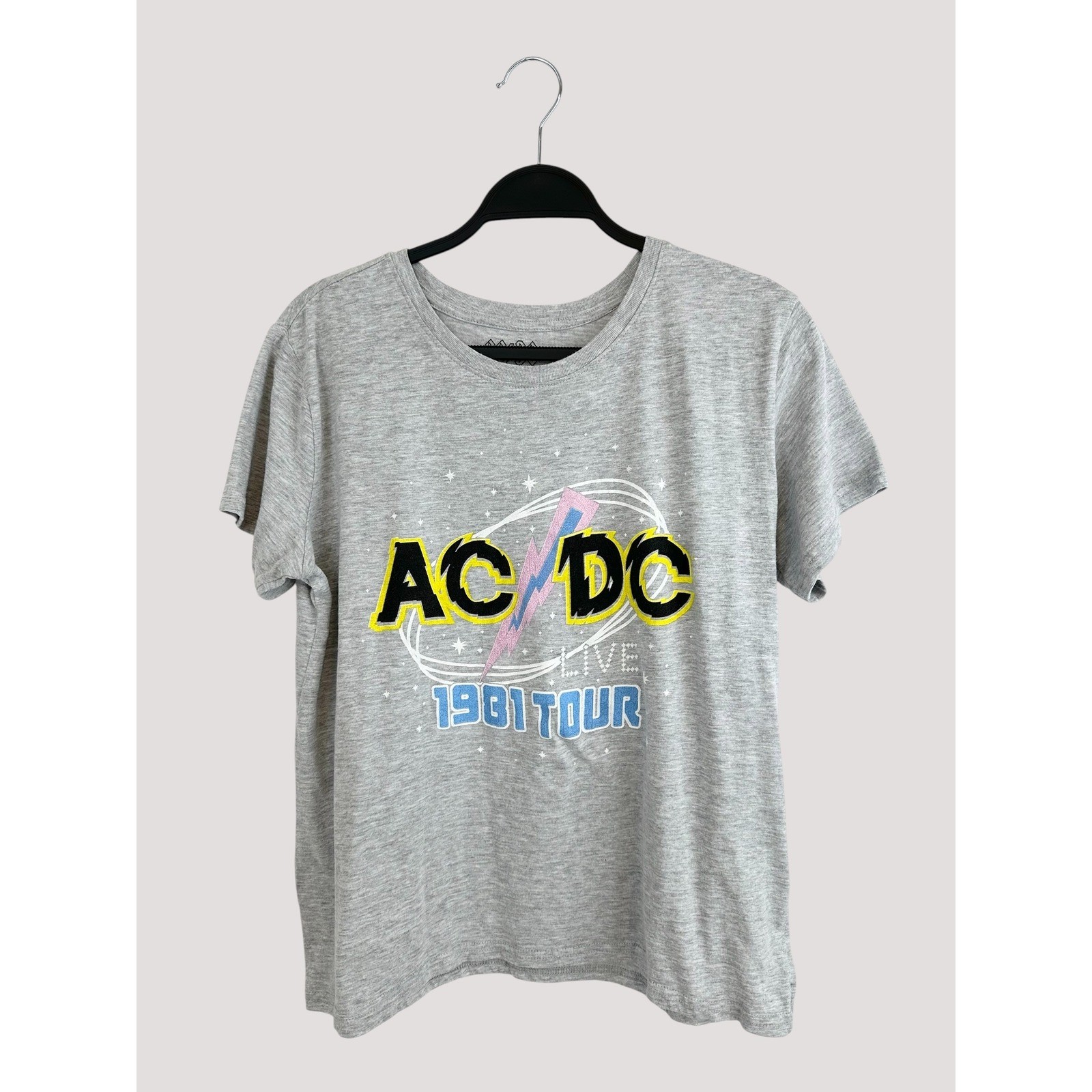 AC/DC Live 1981 Tour Graphic T-Shirt Heather Gray XXL Women Rock Band Tee