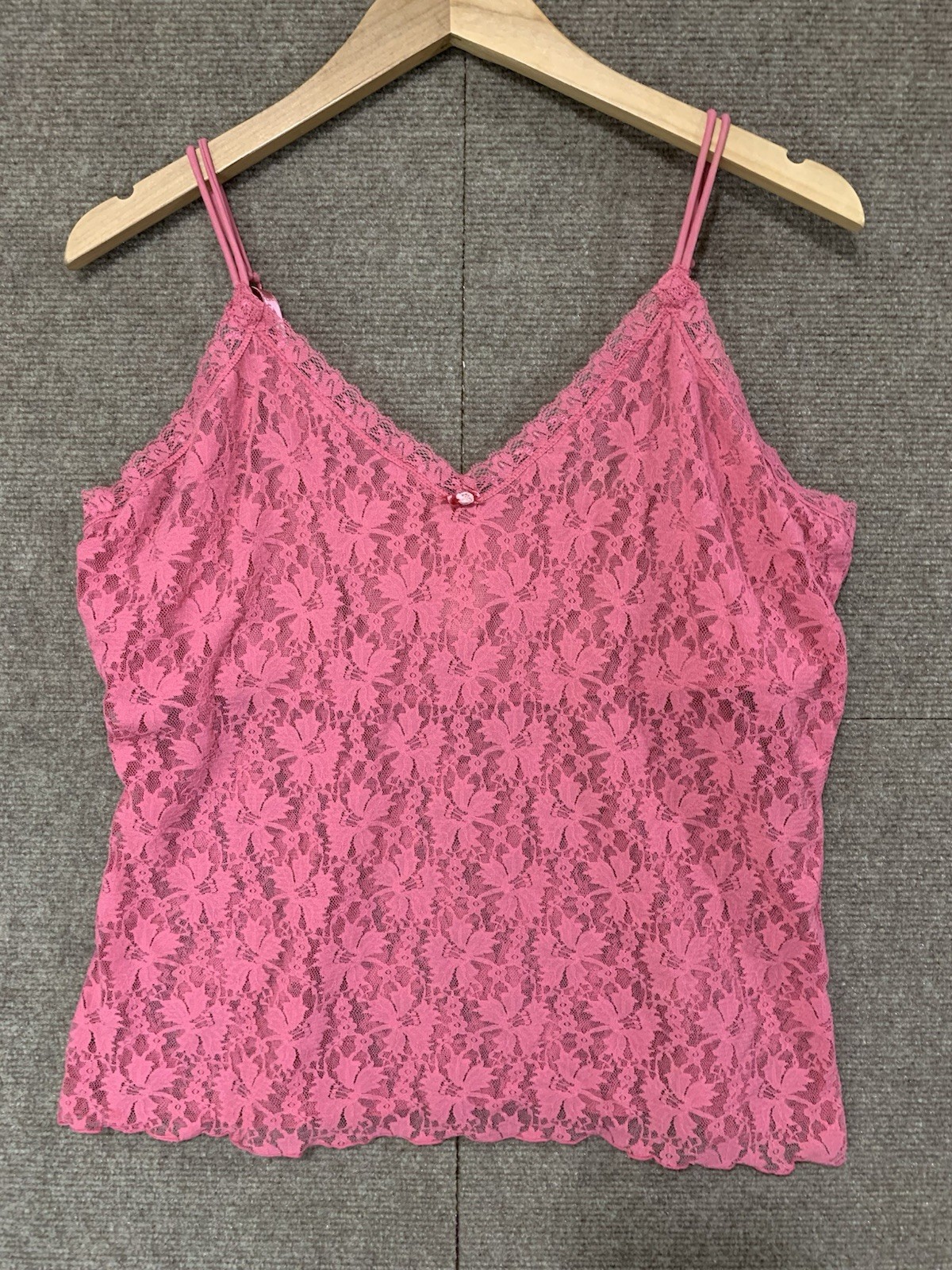 Womens Babydoll Y2K Top Coquette Fairy Lace Mesh Cami Stretch XL Pink Dainty