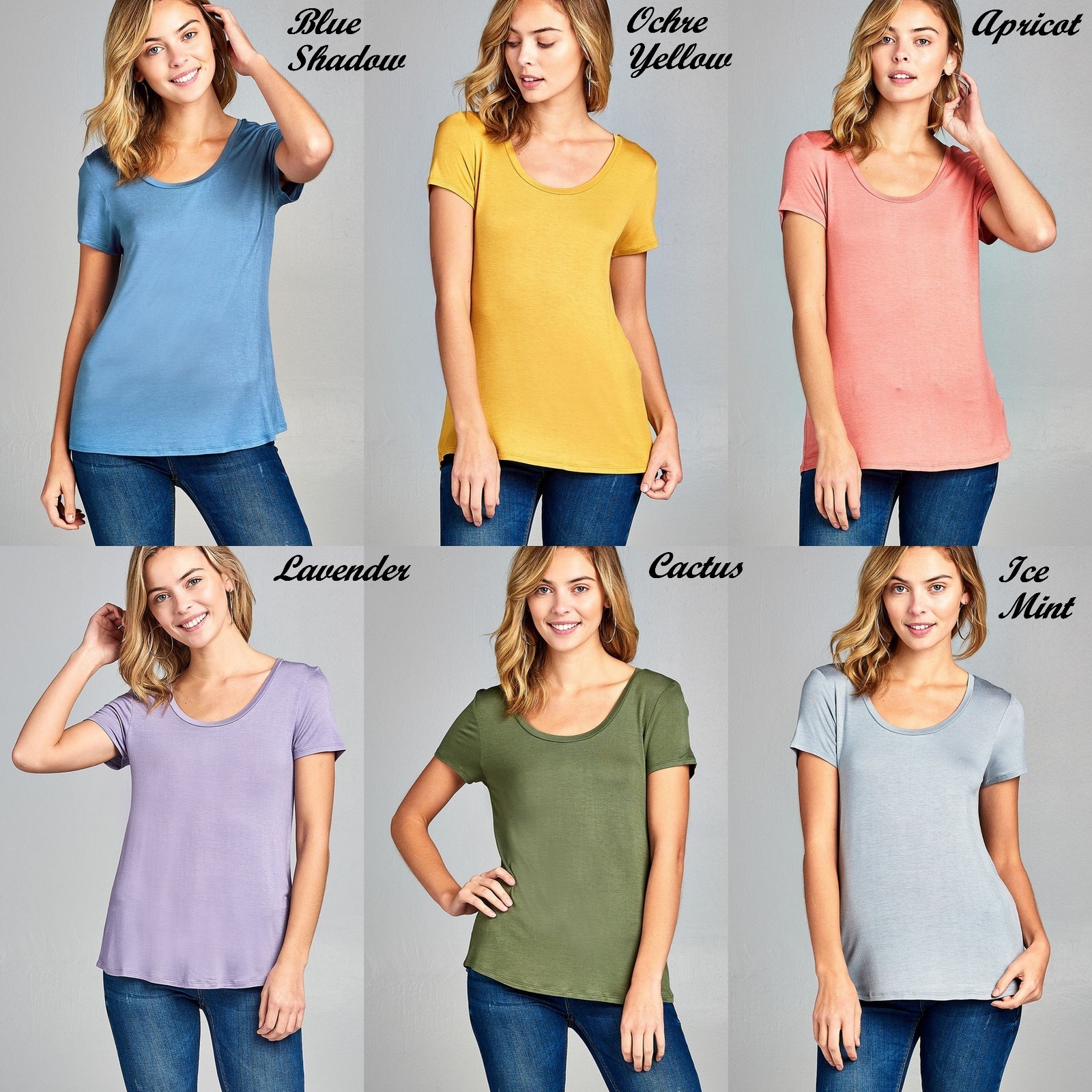 Women’s Round Neck Short Sleeve Rayon Top Soft Stretch Loose Fit Tee T Shirt