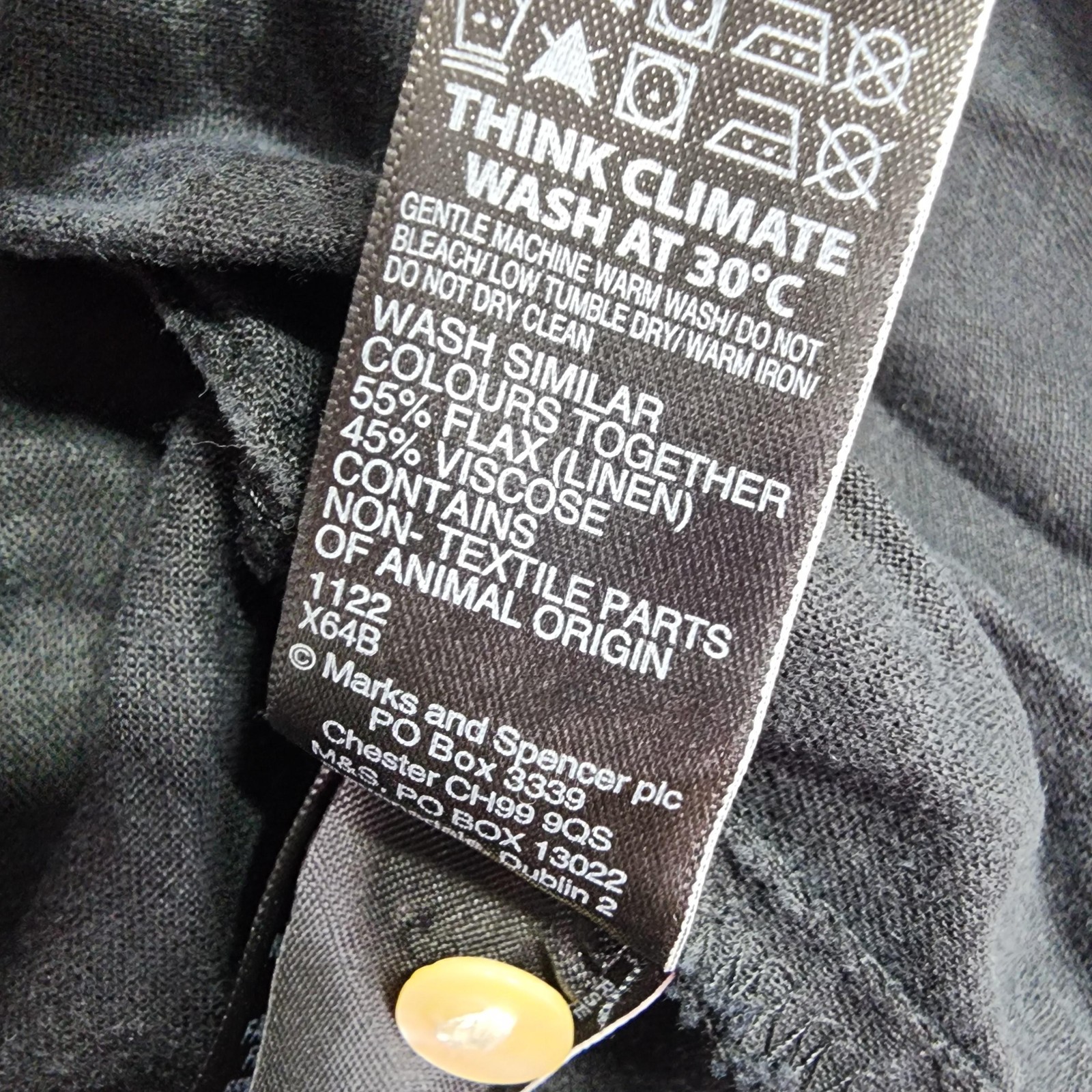 Marks & Spencer Shirt Womens 6 Black Linen Rich Button Up Short Sleeve Relaxed