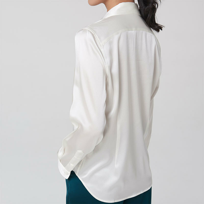 Women’s Mulberry Silk Shirt Long-Sleeve Satin Solid Color Button Soft Breathable