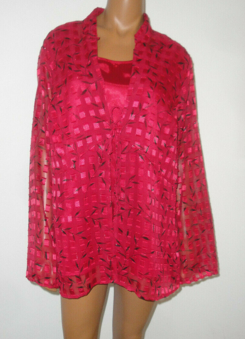 NOTATIONS Red Woman Blouse Set,Sparkly Event Leaf Shirt & Silky Tank Top,Plus 1X