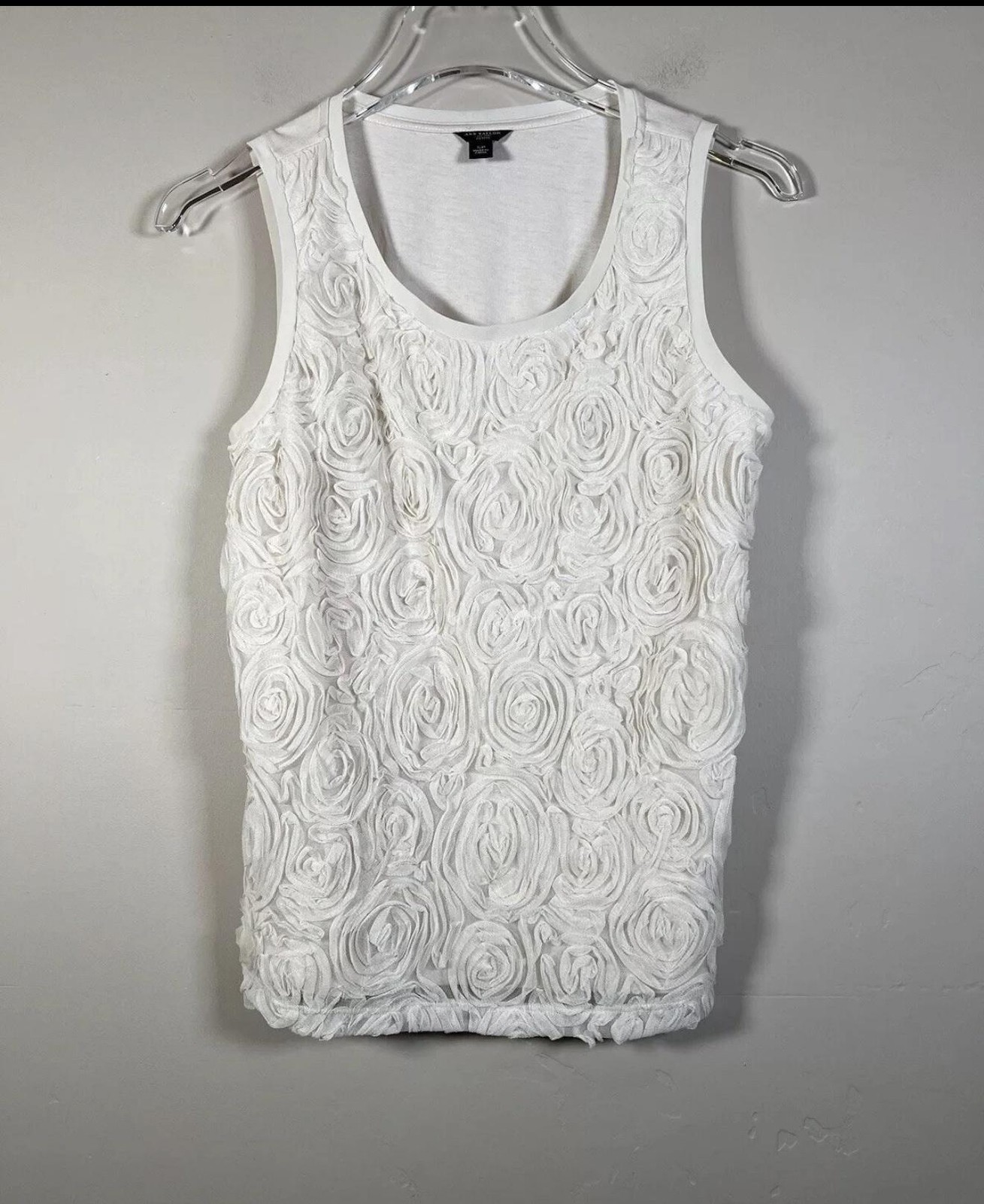 Ann Taylor Loft Rosette Tank Womens S/P Creme Ruffle Feminine Girly Top