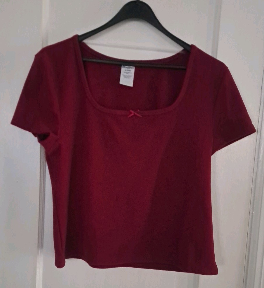 Women’s Square Neck Crop Top Short Sleeves Maroon Size XL (16-18)