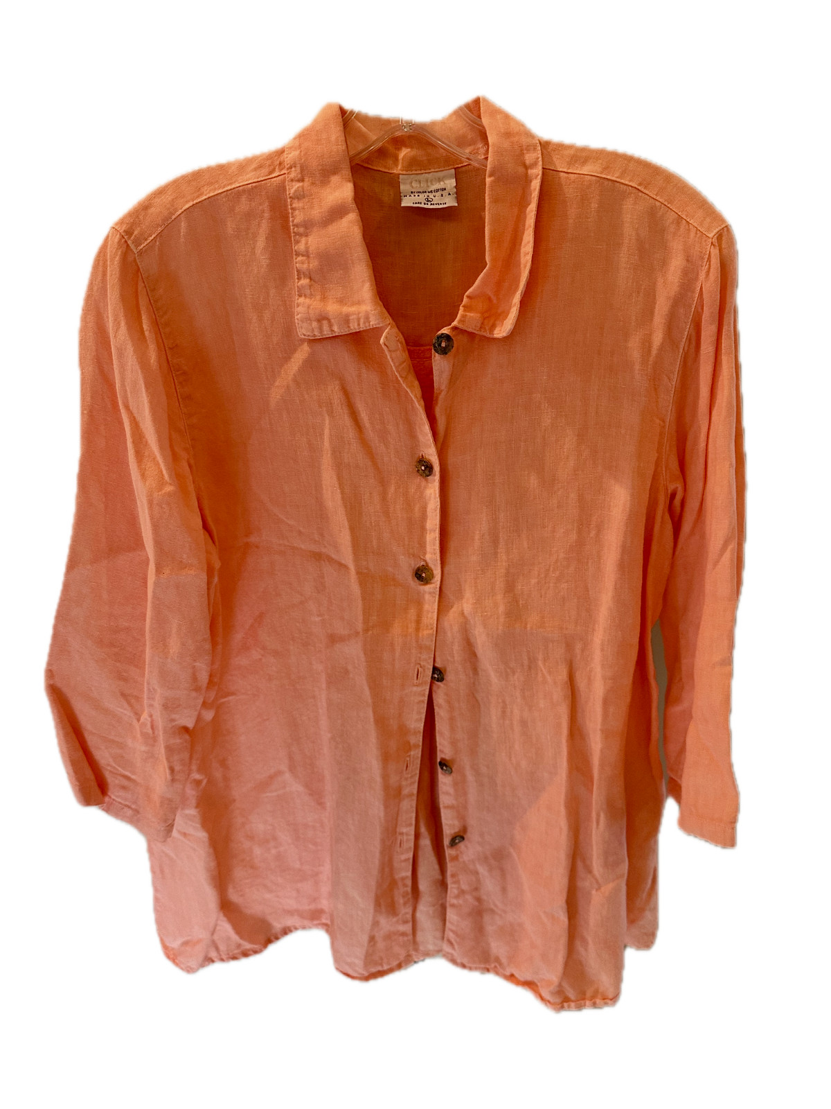 CLICK by Color Me Cotton Women’s Large Coral Button Front Tunic Shirt Made USA