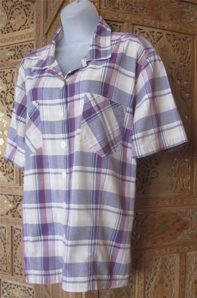 Erika II & Co. Short Sleeve Purple Plaid Top Camp Shirt Plus Sz 1 X EUC