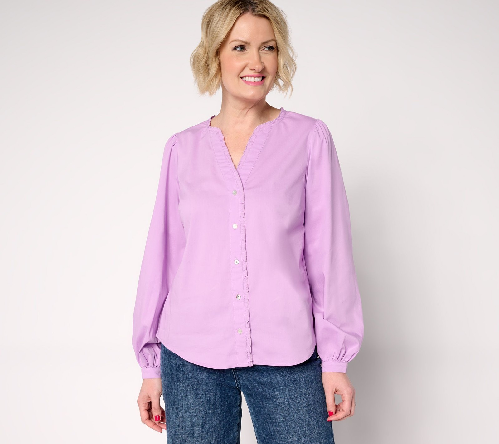 nicole by Nicole Miller Women’s Top Sz L Poplin Balloon Sleeve Purple A689882