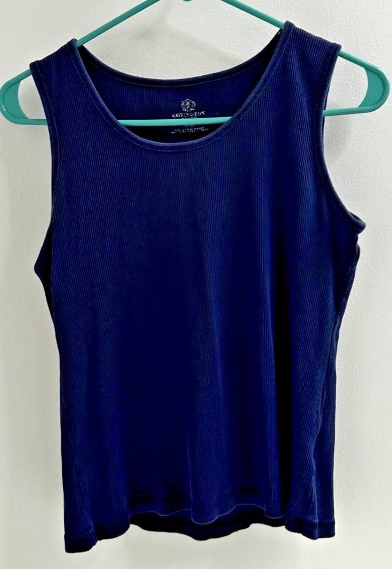 Covington sport blue womens tank top size medium ribbed knit fabric 100% cotton