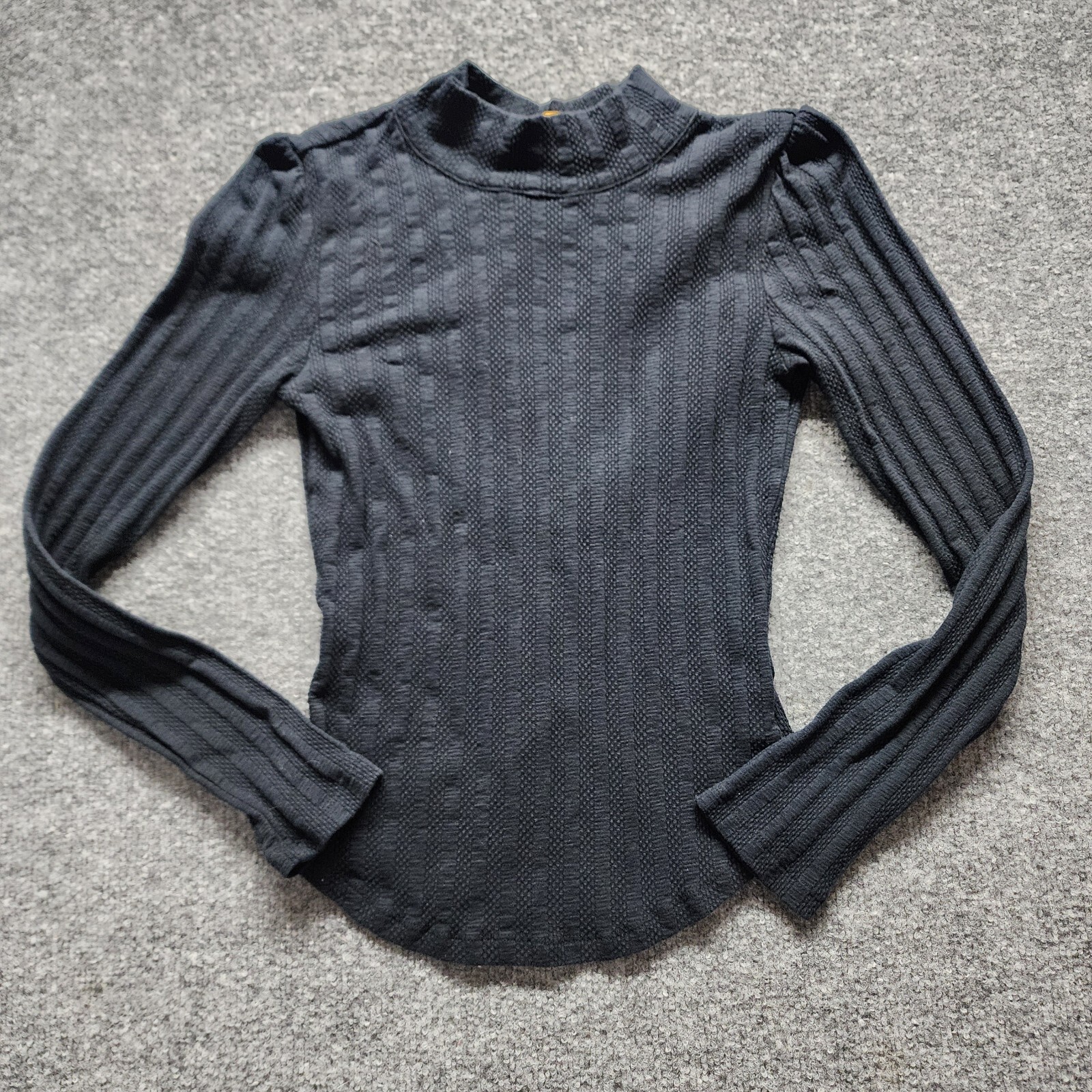 Free People Black Yellow Bow Scarf Top Ribbed Mock Neck (Party In The Back) S